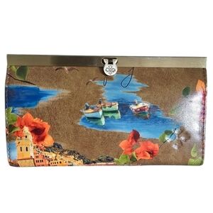 Patricia Nash French Riveria Cauchy Wallet Clutch Blue Coral Green P329530 RFID